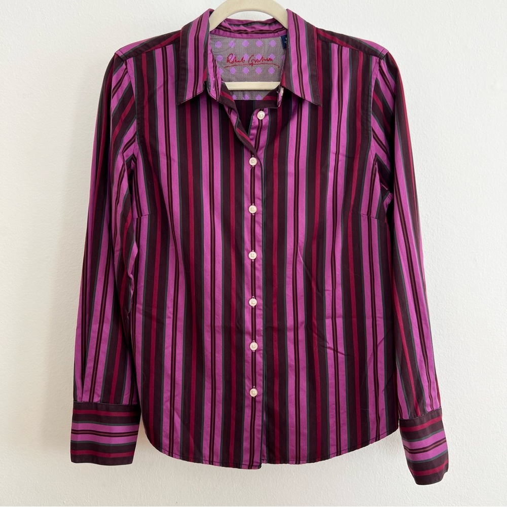 ROBERT GRAHAM Striped Button Down Shirt, Medium, 100% Cotton, Magenta, Medium